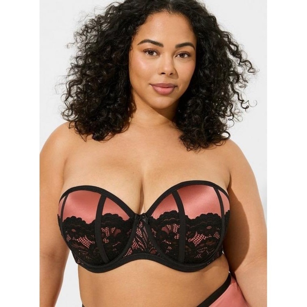 torrid Pink and Black Strapless Lace Underwire Bra